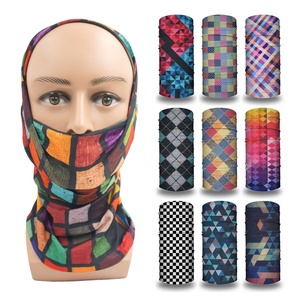 Cycling Gear Women - Geometric Plaid Printed Bandana Neck Gaiter